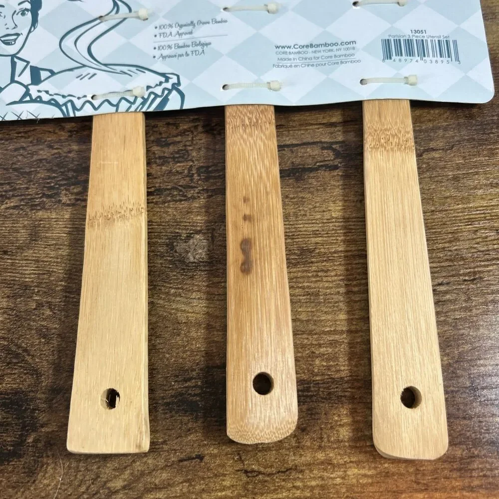 Core Bamboo Utensils Set of 3 Expressions French Engraved Kitchen Tools New